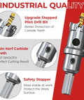Close-up of Professional Grade 2 Pack 1 Inch TCT Carbide Hole Saw Cutter Kit for Precision Metal Drilling showing features and details.