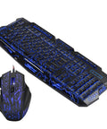 Legit Top Shelf Gaming Keyboard And Mouse Combo Featuring Kickass RGB Backlit Mechanical Switches And Smooth Plug In Usb Layout For PC And Laptop Quiet Typing Beast Mode Ready, showing blue backlit keyboard and gaming mouse.