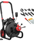 POPULO 8-Piece Drain Snake Drill Attachment kit in red/black with assorted bits and gloves for 5/16-3/4 inch cables