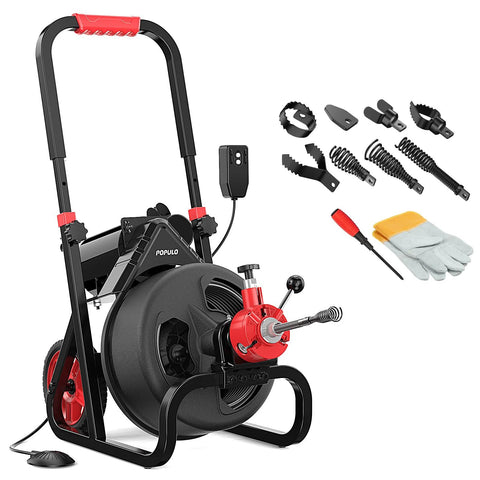 POPULO 8-Piece Drain Snake Drill Attachment kit in red/black with assorted bits and gloves for 5/16-3/4 inch cables