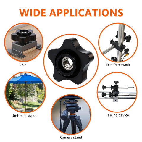 Heavy Duty Black Star Knobs Set, 3/8-16 Wing Nuts With Female Thread, 4 Pack Clamp Knobs For T Track Bolts, Jig And Workbench Use application examples