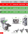 1 Inch Small Caster Wheels Set of 4 with L Bracket and Low Profile Side Mount Swivel Rubber Casters for Furniture Underbed Drawers and DIY Projects 97 Lbs Capacity with 2 Brakes dimensions chart and close-up view