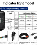 Heavy Duty Portable Level 1 And 2 EV Charger 16 Amp 110 To 240 Volt SAE J1772 Electric Car Charging Cable 21 FT Cord with indicator light model