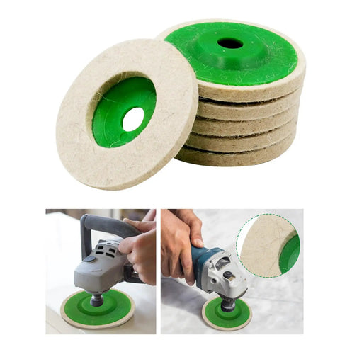 Get Your Gear Ready With These Six Premium Wool Felt Polishing Wheel Discs Perfect For 95 Or 100 Angle Grinders And Crushing Metal Marble Or Brass Like A Boss In Workshops Without Burning Out, stack of six wool discs.