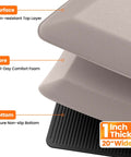 Ultra Thick 1 Inch Anti Fatigue Kitchen Mat 20 By 39 Inches Non Slip Waterproof Floor Mat For Standing Desk Kitchen Sink And Home Office Khaki Perfect For Countertops And Long Meal Prep Sessions showing layered construction: top, core, bottom.