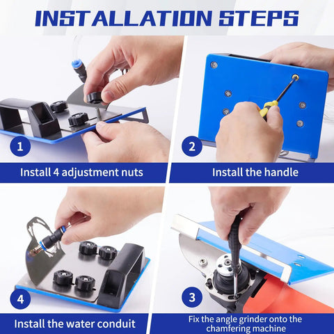 Installation steps for 45 Degree Tile Chamfering Tool For Angle Grinders With Adjustable Chamfer Angle.
