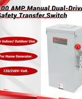 100 Amp Manual Generator Transfer Switch For Home Backup Power, 24,000 Watt General Duty Double Throw Safety Switch, 120/240 Volt, NEMA 3R Outdoor Indoor, 2-Pole front view with red handle
