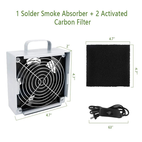 Soldering Smoke Absorber with Carbon Filter Fume Extractor Fan and accessories for DIY desoldering, rework station, odor control