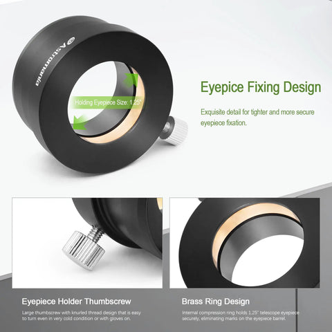 2 Inch To 1.25 Inch Eyepiece Adapter For Telescope with built tough metal construction, premium thumbscrew, and brass locking system.