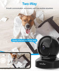 Smart 2K Home Security Camera Indoor WiFi Cam For Baby And Pets With Motion Detection shown monitoring a playful dog.