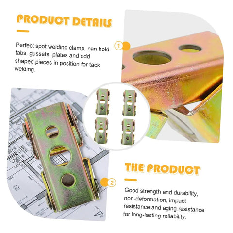 Magnetic Welding Clamp Set 8 Pieces Built Tough Stainless Steel over blueprint, close-up of clamp details
