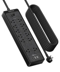 25 Ft Flat Plug Extension Cord Power Strip With 12 Outlets And 3 USB Ports, 2100J Surge Protection, 1875W 15A, Wall Mountable