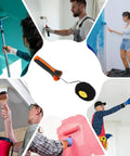 Knockout Drywall Corner Roller Optimized For Tight Inside And Outside Turns Delivers A Slick Crisp Edge Without The Hassle When Rolling Latex Paint Or Joint Compound Indoors with diverse painters in action.