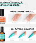 15 Ml Nail Dehydrator And Primer Kit For Nails Acid Free Base Coat Natural Prep Dehydrate And Bond Primer For Stronger Acrylic Manicures Hema Free Nail Supplies Nail Prep Essentials For Long Lasting Finish bottle with application results.