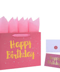 Giant Pink Gift Bag Set With Greeting Card And Tissue Paper Starry Night Design With Hot Foil Happy Birthday Perfect For Women Girls Kids Birthday Parties And Baby Showers 13 By 5.2 By 10.2 Inches 1 Piece