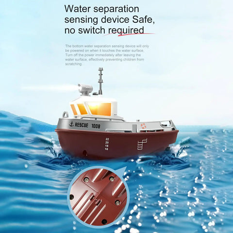RC Tugboat Remote Control Boat For Pools And Lakes 2.4GHz Anti Interference Control LED Lights Rotating Searchlight in water