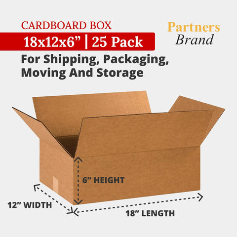 Heavy Duty Corrugated Shipping Boxes 18x12x6 Inch Bulk Pack Of 25 For Moving, Storage, And Packaging, open cardboard box.