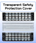 4 Sets 8-Position 600V 25A Terminal Blocks With Cover, Dual Row Ground Bus Bar, transparent cover, top view