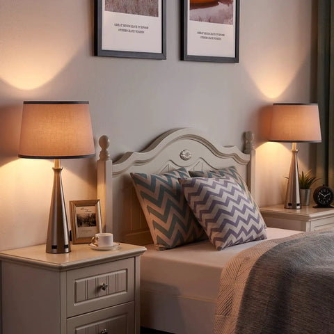 Set Of 2 Modern Industrial Table Lamps For Bedroom With 3 Way Dimmable Touch Control, Dual USB Charging Ports, 25 Inch Tall