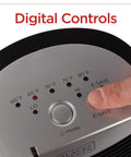 Compact Personal Space Heater With ESave Energy Saving Function showing digital controls and temperature settings.