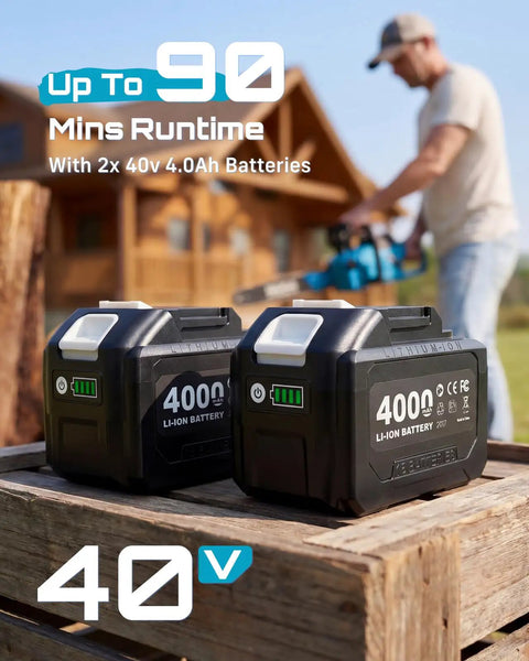 Twin 4Ah batteries for 40V 16 Inch Cordless Chainsaw With Brushless Motor Two 4Ah Batteries And Charger Tool Free Chain Tension Auto Oiling