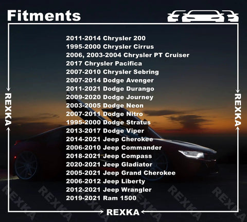 Fitment chart for Top Notch 25 Pack Grille Push Pin Retainer Clips And Bumper Cover Fastener Rivets for various Chrysler Jeep models.