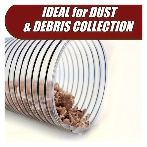 Shop Tough 50Mm PVC Vacuum Hose For Dust Extractor Woodworking Rig Heavy Duty Flexible Clear Bellows Suction Tubing For Industrial Dust Collector And Clean Workspace Daily Grind with visible debris inside.