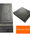 Beginner Friendly Welding Practice Coupons Set 12 Pcs 3x5 2x4 3x3 And 2x2 Inch Made From 11 Gauge Premium Mild Steel shown stacked and spread