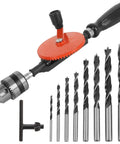 3/8 Inch Hand Drill With Manual Crank And 8 Piece Drill Bit Set Safe Double Pinions Design Adjustable Chuck 1.5 To 10mm