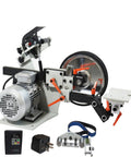 Heavy Gauge 2HP Variable Speed Bench Belt Sander With 2X72 Inch Platform And Three Rugged Grind Wheels For Badass Knife Crafting and Smooth Metal Shaping Tasks Powered By Solid 220V Supply on a workbench