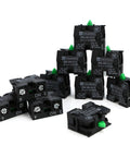 Rugged Heavy Duty Momentary Push Button Switch With NO NC Contacts, 10A 600V, Snap In Mount in 10-pack contact blocks