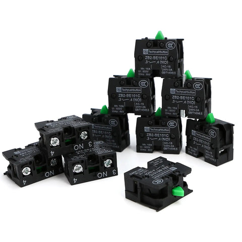 Rugged Heavy Duty Momentary Push Button Switch With NO NC Contacts, 10A 600V, Snap In Mount in 10-pack contact blocks
