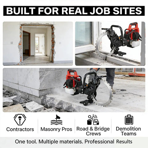 Beast Mode 52Cc Gas Powered Concrete Ring Saw Featuring A 16Inch Diamond Blade cutting reinforced concrete at a job site.