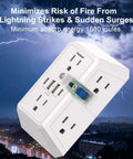 Wall Mount Outlet Extender With Heavy Duty Surge Guard Six Widely Spaced Ac Outlets Four Usb Charging Ports Two Type C Ports Secure Screw Install No More Outlet Wars Game Changer For Any Space white power strip with surge protection in stormy background