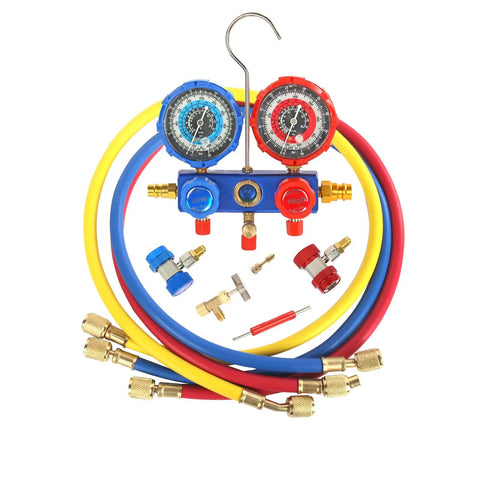 3 Way AC Manifold Gauge Set With Quick Couplers And 410 Adapter For R134A R410A R22 R404A Refrigerants