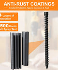 Anti-rust-coated No 10 Hidden Deck Screws 2-3/8 Inch, 350 pieces, star drive, black finish showing layers and protection rating