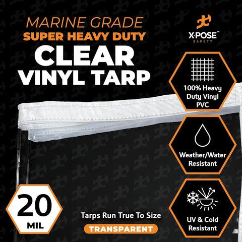 Clear Vinyl Tarp 10 Ft By 15 Ft, Heavy Duty 20 Mil Waterproof PVC Tarpaulin With Brass Grommets, Marine Grade Features