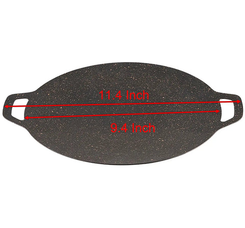 Top view of Thin 9.4 Inch Iron Grill Pan With Nonstick Coating For Stovetop Cooking, showing measurements