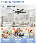 52 Inch Smart Ceiling Fan With Lights Black, Alexa And Google Home Ready, Remote Or App Control in a living room.