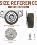 Twenty Pack Small Side Mount Caster Wheels With Silent Smooth Rolling Motion For Drawer Cabinet Upgrades. Includes Forty Value Packed Mounting Screws For A Slick And Dang Good DIY Repair, size reference with quarter.