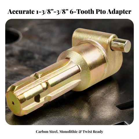 Heavy Duty Tractor PTO Adapter With Push Pin Locking Mechanism And Premium Splined Shaft For Farm Equipment Power Takeoff Hookup close-up.