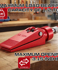 Heavy Duty Hydraulic Wedge Spreader 1/2 Ton Capacity With 3 1/4 Inch Max Opening And 1/4 Npt Port on workbench, red color.