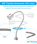 Adjustable Magnetic Work Light With Flexible Gooseneck Provides Straight Fire 1000 Lumen Focus Glow For Home Shops And Desks Featuring Flicker Free Led Bulbs And Strong Base That Never Fails To Get The Night Shift Done, showing gooseneck flexibility.