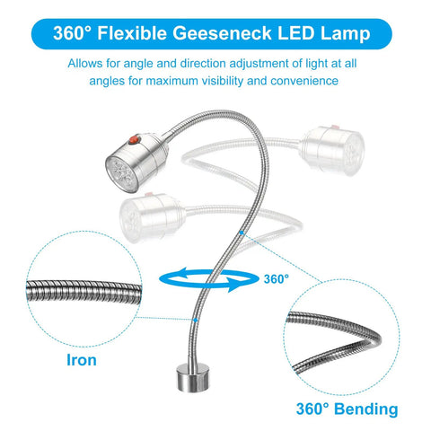 Adjustable Magnetic Work Light With Flexible Gooseneck Provides Straight Fire 1000 Lumen Focus Glow For Home Shops And Desks Featuring Flicker Free Led Bulbs And Strong Base That Never Fails To Get The Night Shift Done, showing gooseneck flexibility.