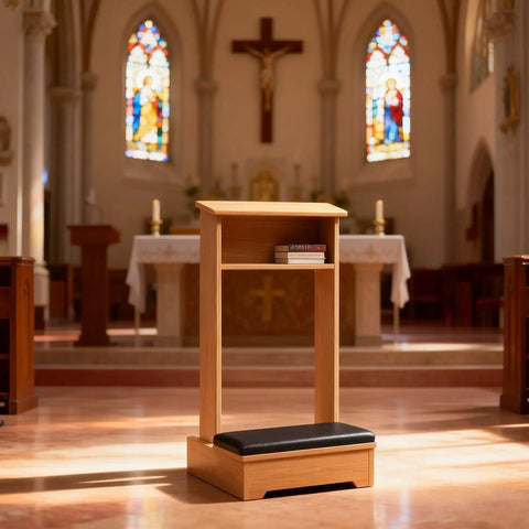 Kneeling Prayer Bench With Shelf For Home And Church Prayer Chair Stool 20 By 16 By 33 Inches White Solid Wood Cushioned Kneeling Pad
