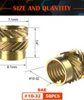 50 Pieces Brass Heat Set Threaded Inserts Kit For Plastic And 3D Printing Projects With SAE Ten Thirty Two Female Threads And Knurled Nuts