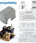 Well Pump Pressure Switch 40 To 60 Psi With Adjustable Differential And 1/4 Inch NPT Female Fittings, internal components and diagram