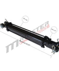 Double Acting Hydraulic Cylinder For Agriculture With Tie Rod Construction, 2500 PSI Rating, Three Inch Bore, Eight Inch Stroke, Half Inch NPT Ports, Retracted 20.25 Inches, Extended 28.25 Inches, 17,670 Lb Load Capacity, Heavy Duty black tie-rod cylinder with clevis ends