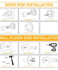 Illustration of Heavy Duty Stainless Steel Door Stopper With Magnetic Catch installation steps for door and wall surfaces.