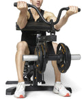 Curl Machine Attachment For Your Workbench With 200 Lb Capacity Plate Loaded Bicep Builder Station in use showing arm pad